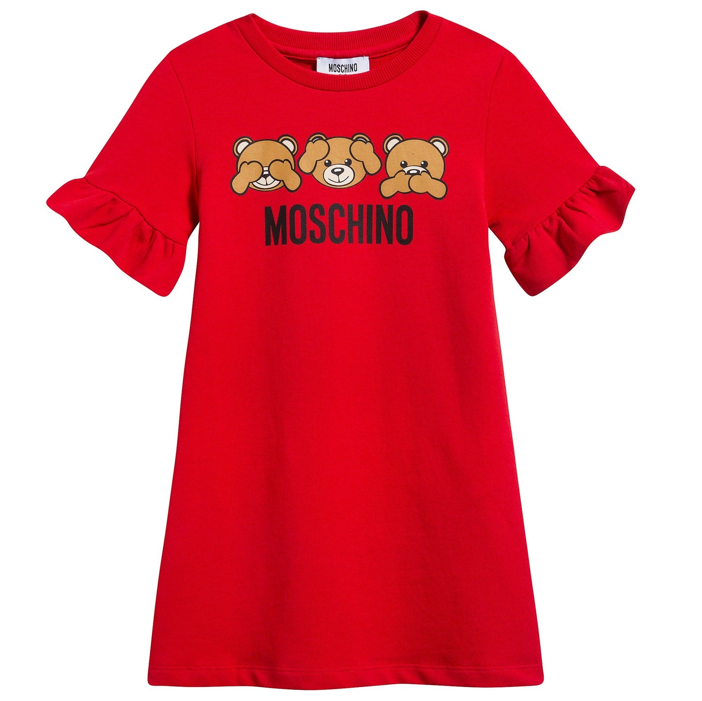 Girls Poppy Red Cotton Teddy Bear Dress