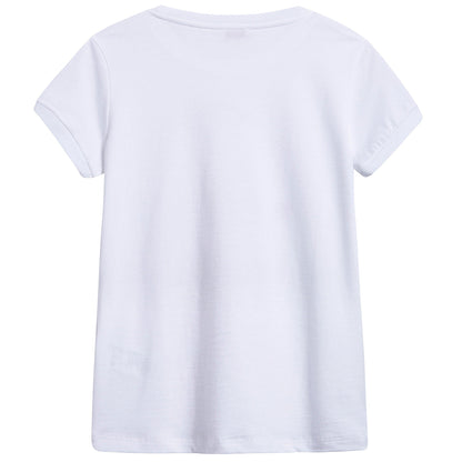 Girls White & Azalea Pink Printed Cotton T-shirt