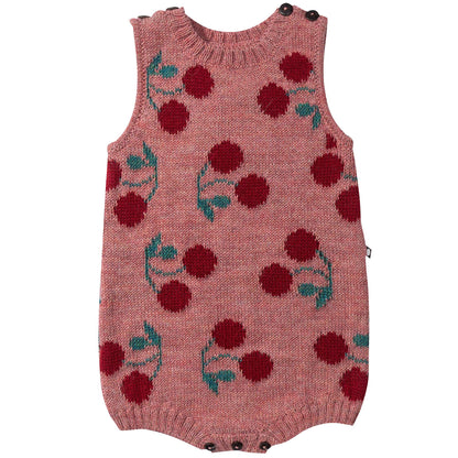 Baby Rose Pink Cherry Alpaca Wool Tank Romper