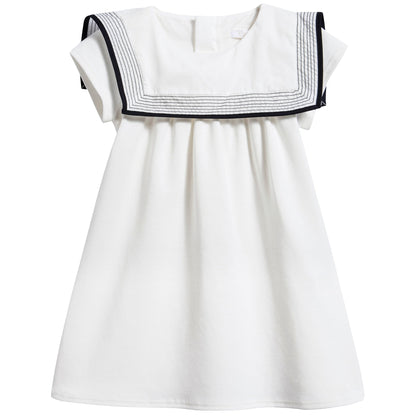 Baby Girls White & Black Striped Cotton Dress