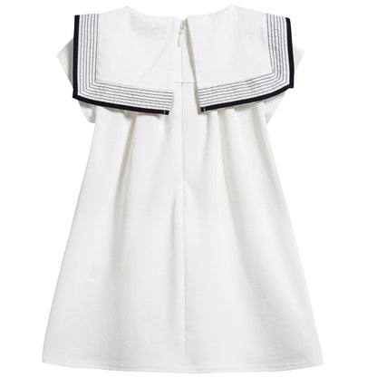 Baby Girls White & Black Striped Cotton Dress