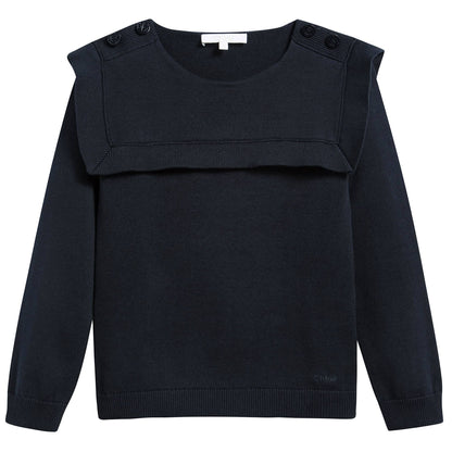 Girls Navy Blue Cotton Swerter