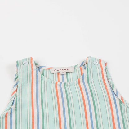 Girls Multi Stripe Cotton Woven Romper