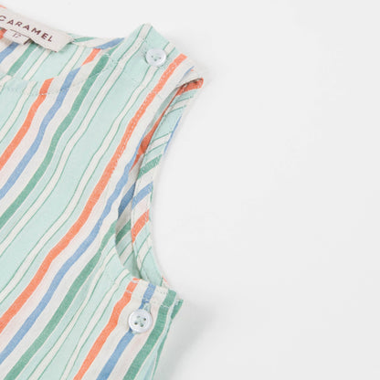 Girls Multi Stripe Cotton Woven Romper