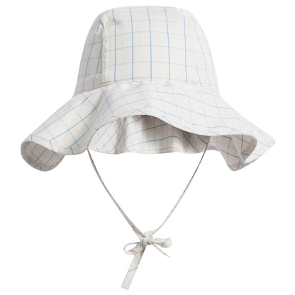 Girls Beige Pima Cotton Grid Sun Hat
