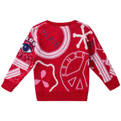 Girls Red Tiger Printed & Logo Sweater