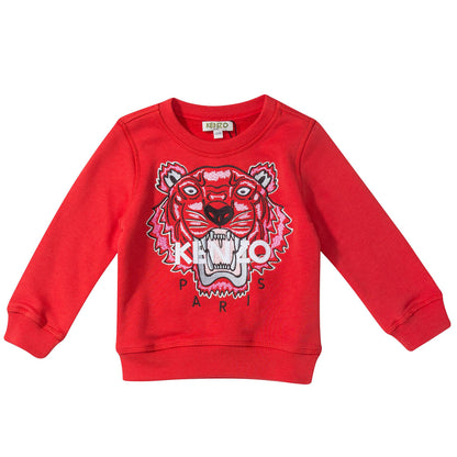 Girls Red Tiger Printed Sweatshirt