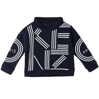 Girls Dark Blue Logo Cotton Sweatshirt