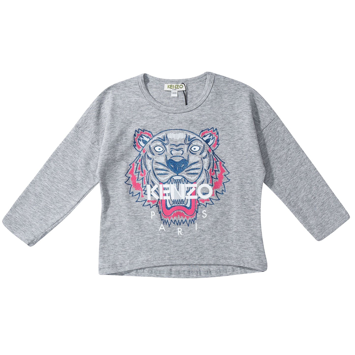 Girls Grey Tiger Printed Cotton T-Shirt