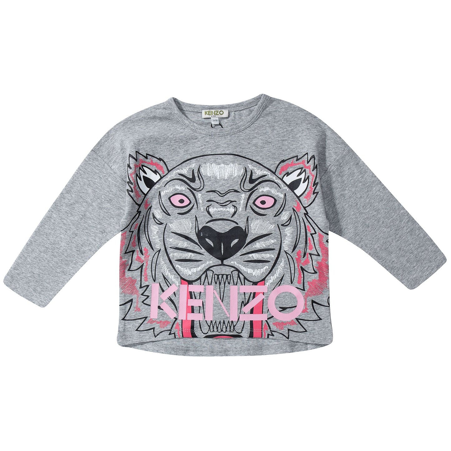 Girls Grey Big Tiger Printed Cotton T-Shirt
