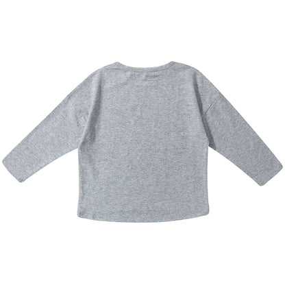 Girls Grey Big Tiger Printed Cotton T-Shirt