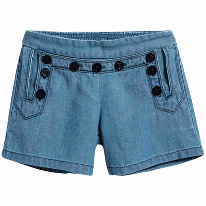 Girls Denim Blue Cotton Shorts