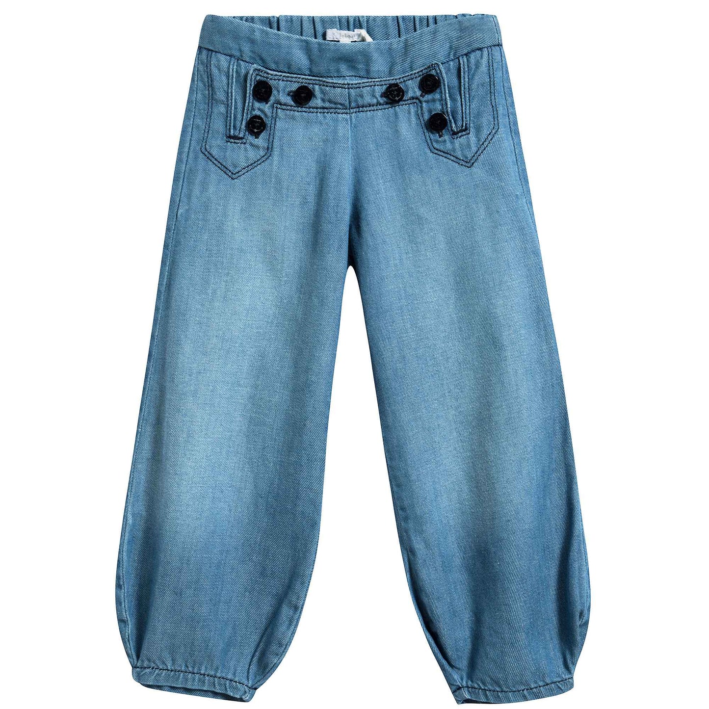 Baby Girls Denim Blue Cotton Trousers
