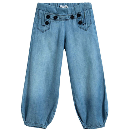 Baby Girls Denim Blue Cotton Trousers