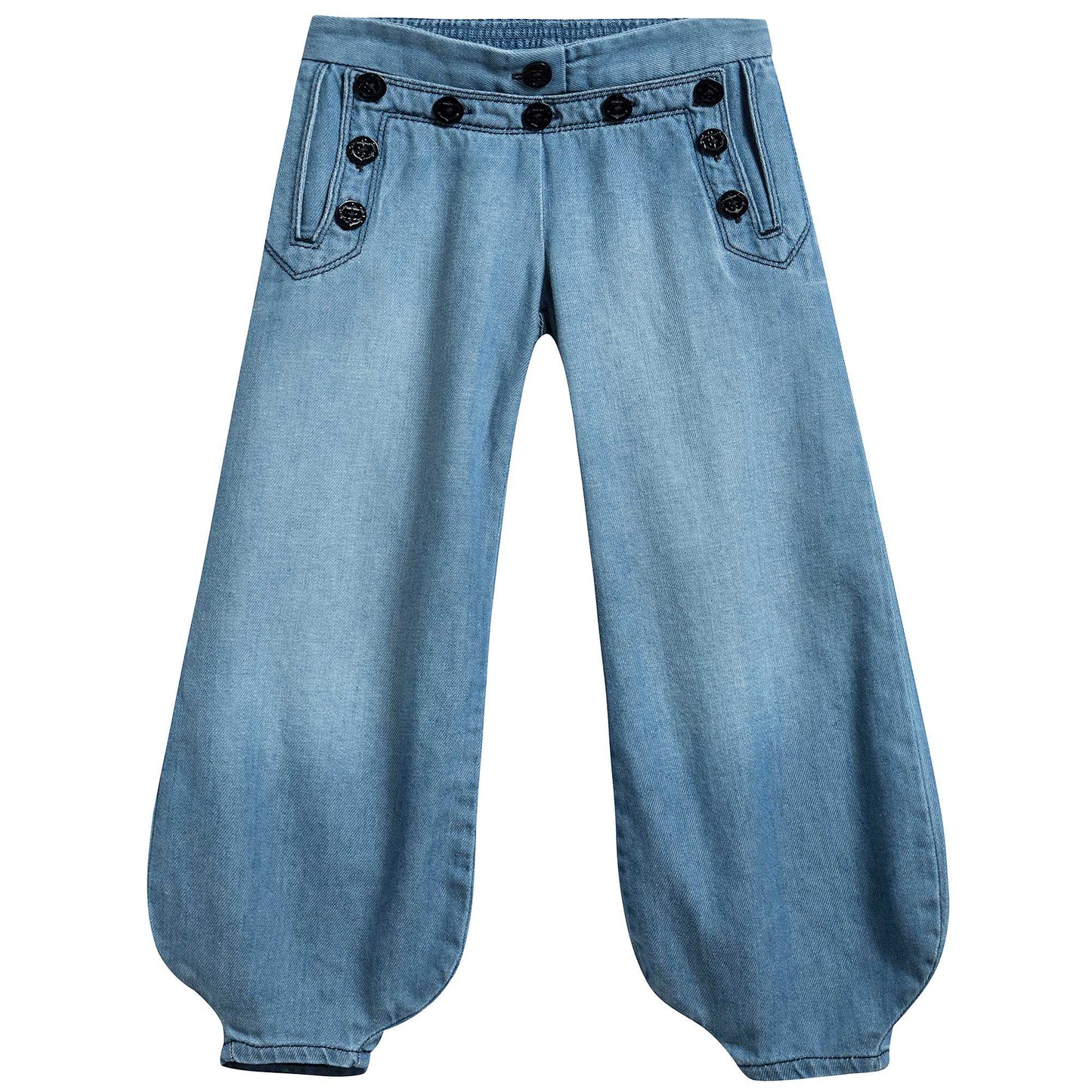Girls Denim Blue Cotton Trousers