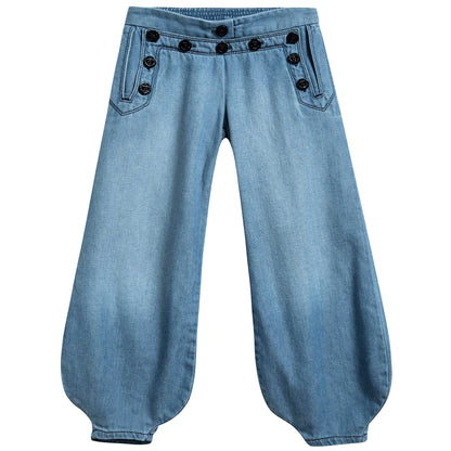 Girls Denim Blue Cotton Trousers