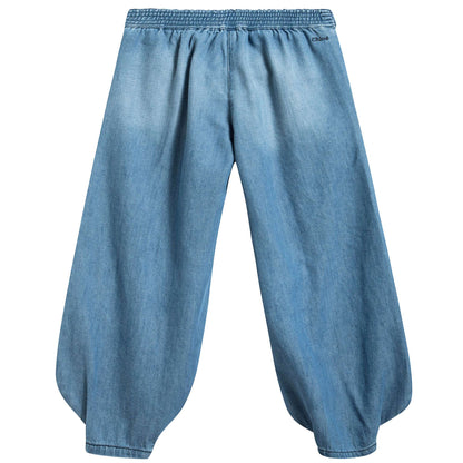 Girls Denim Blue Cotton Trousers