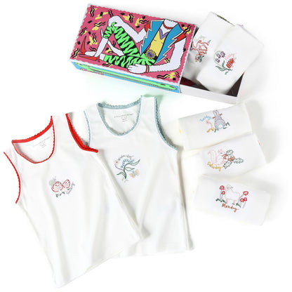 Girls White Anticipato Prim Vests 7 Pack Gift Set