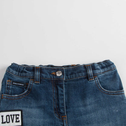 Baby Girls Dark Blue Rose Embroidered Denim Trousers