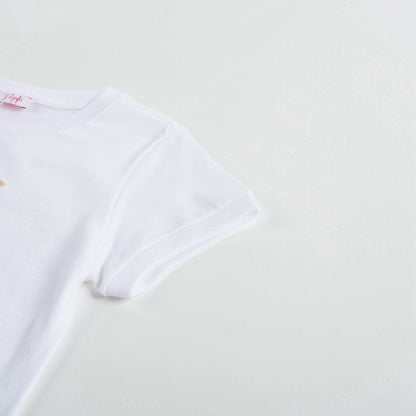 Girls White & Azalea Pink Printed Cotton T-shirt