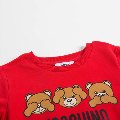 Girls Poppy Red Cotton Teddy Bear Dress
