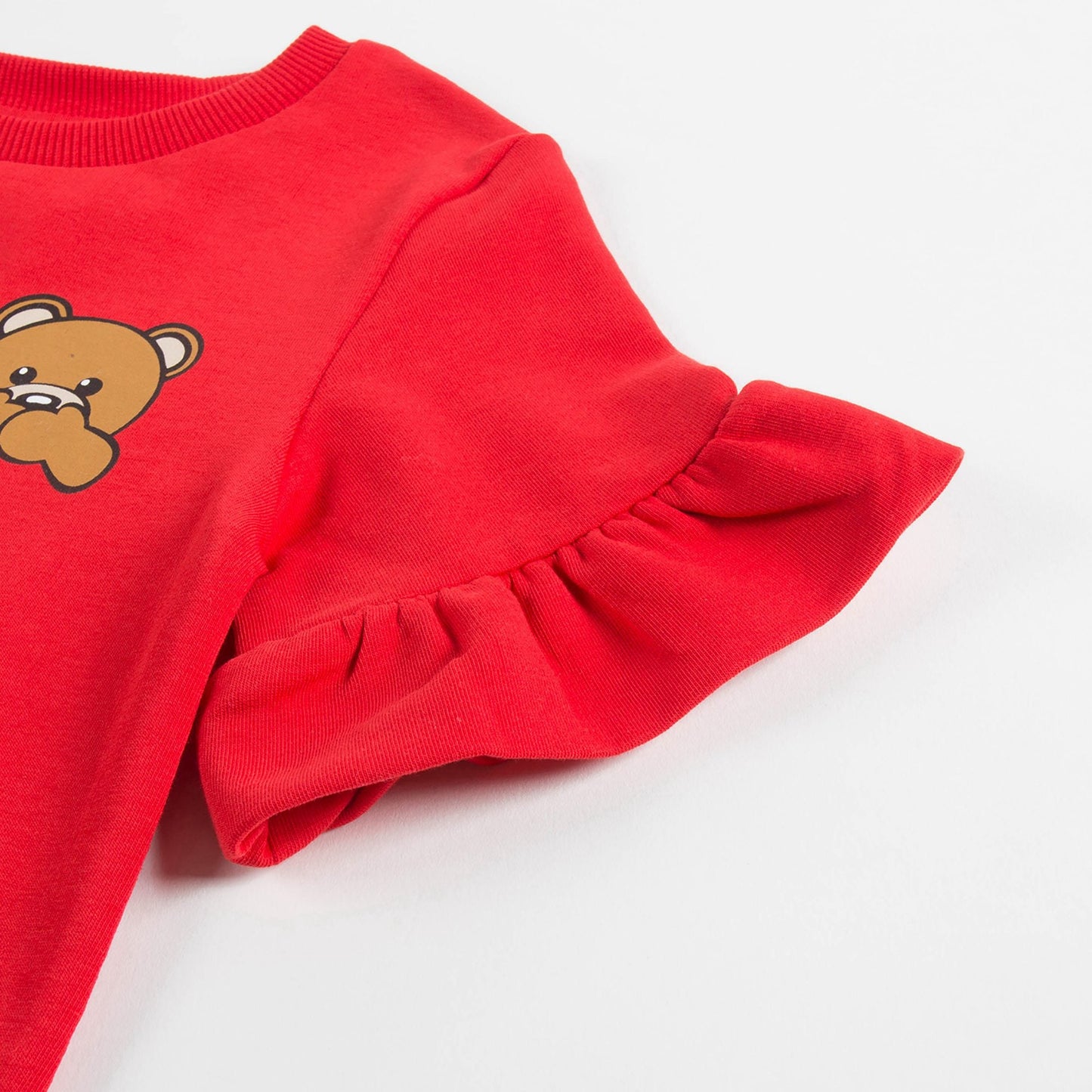 Girls Poppy Red Cotton Teddy Bear Dress