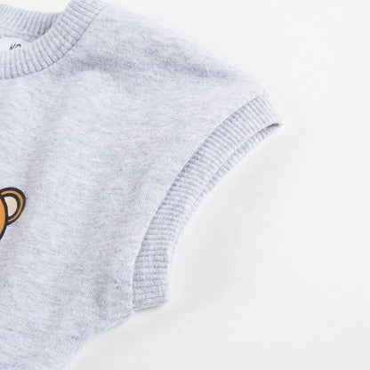 Girls Melange Grey Cotton Teddy Bear Dress