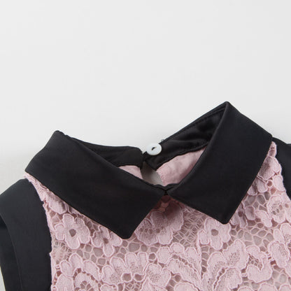 Girls Pink Black Collar Cotton Dress