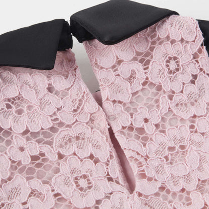 Girls Pink Black Collar Cotton Dress