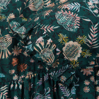 Baby Girls Dark Green Printed Romper