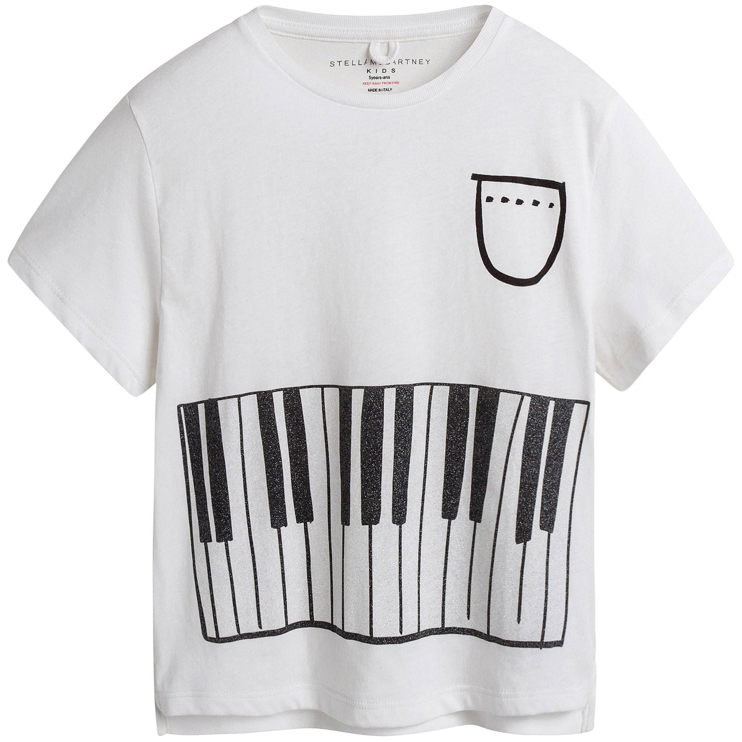 Girls White & Black Piano Print Plum T-shirt