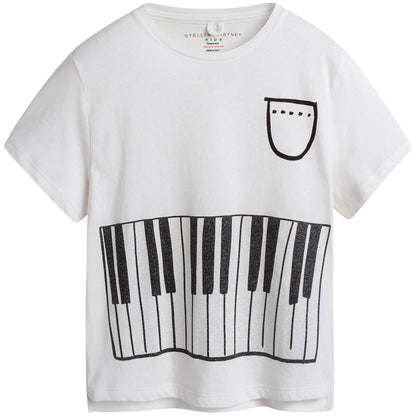 Girls White & Black Piano Print Plum T-shirt