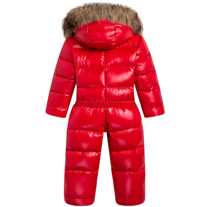 Baby Red Plush Trims Hooded Padded Down 'Crystal'Snowsuit