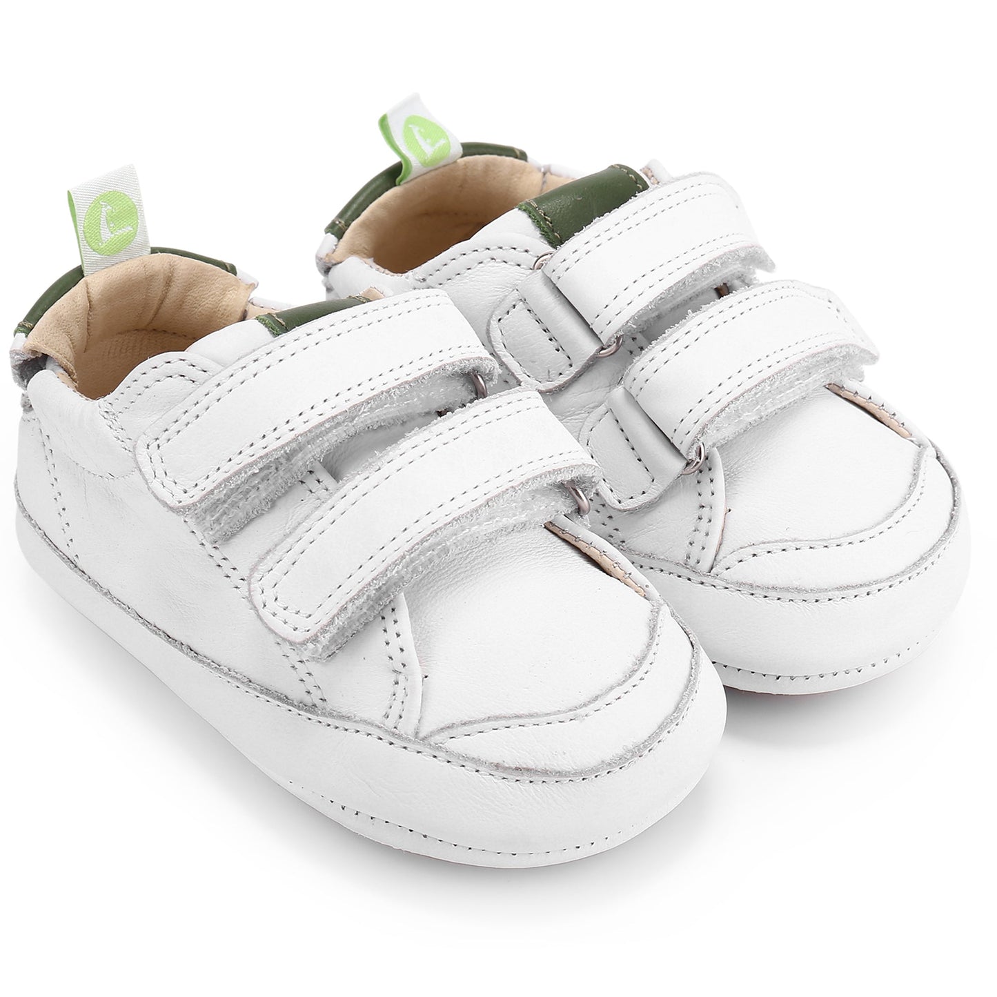 Baby White & Green Leather Trainers
