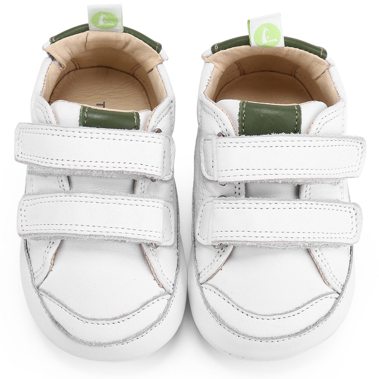 Baby White & Green Leather Trainers