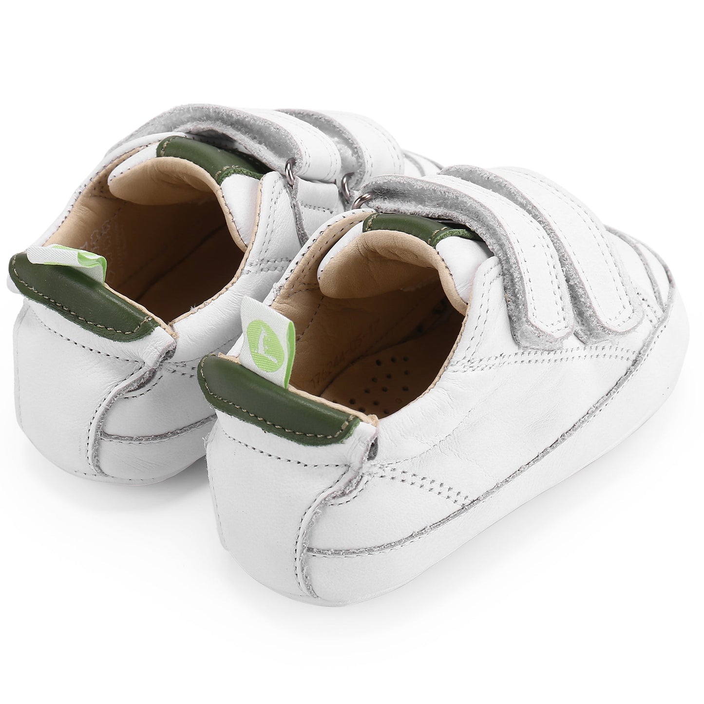 Baby White & Green Leather Trainers