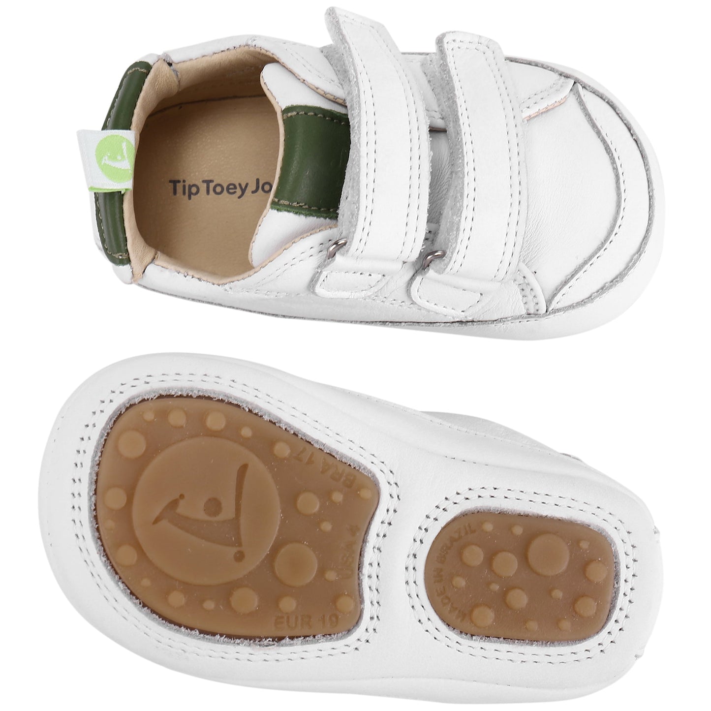 Baby White & Green Leather Trainers