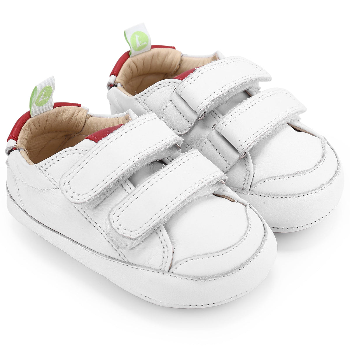 Baby White & Red Leather Trainers