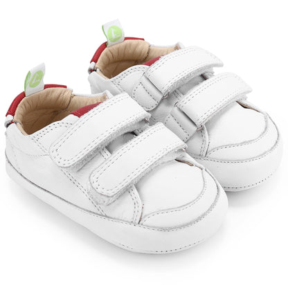 Baby White & Red Leather Trainers