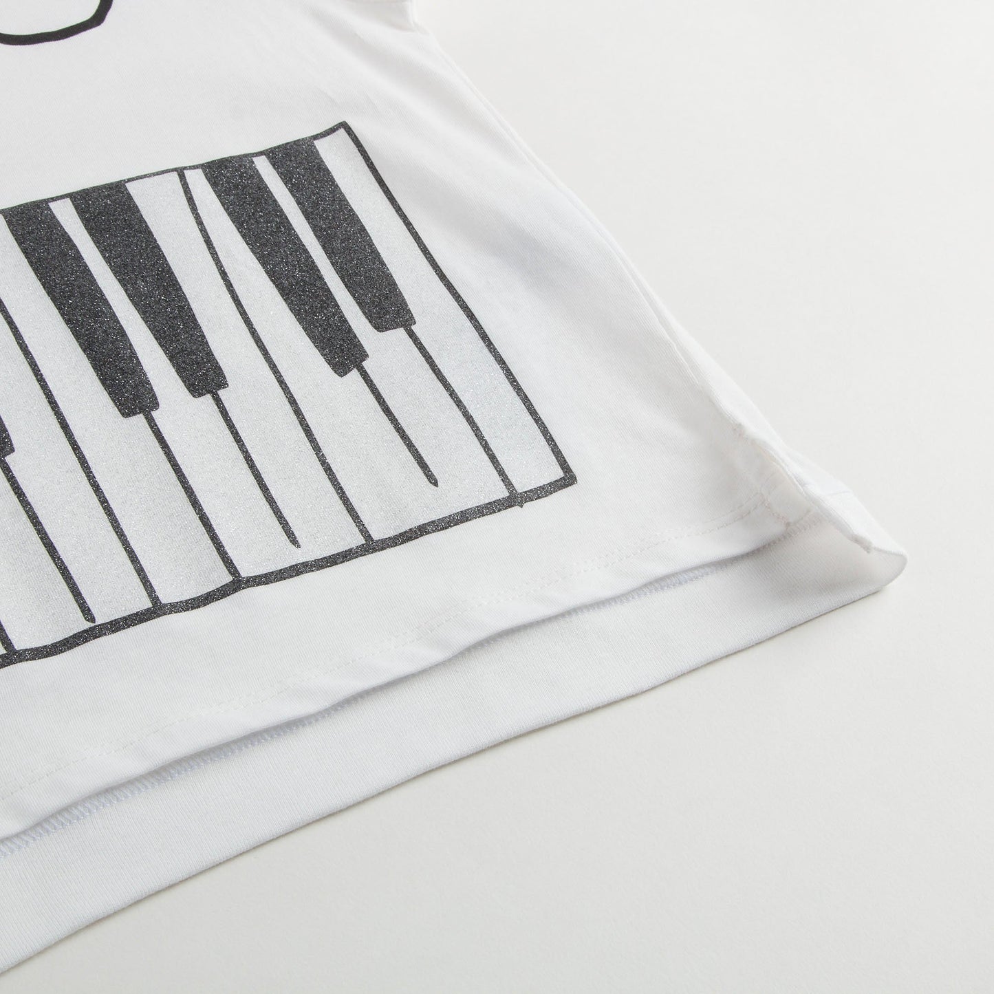 Girls White & Black Piano Print Plum T-shirt