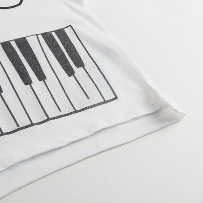 Girls White & Black Piano Print Plum T-shirt