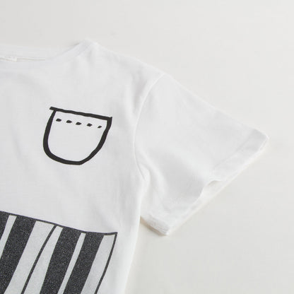 Girls White & Black Piano Print Plum T-shirt