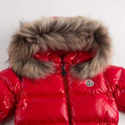 Baby Red Plush Trims Hooded Padded Down 'Crystal'Snowsuit