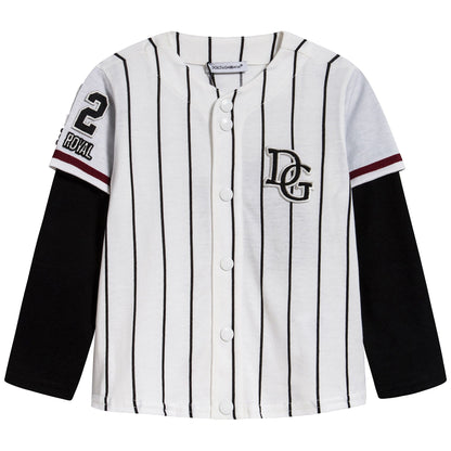 男婴白色条纹棉T恤