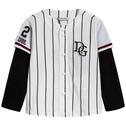 男婴白色条纹棉T恤