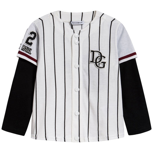 男婴白色条纹棉T恤