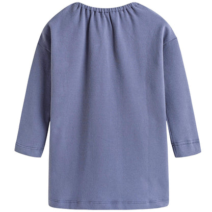 Girls Eggplant Violet Bow Trims Dress With Rib Collar