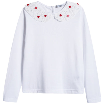 Girls White Cotton T-shirt