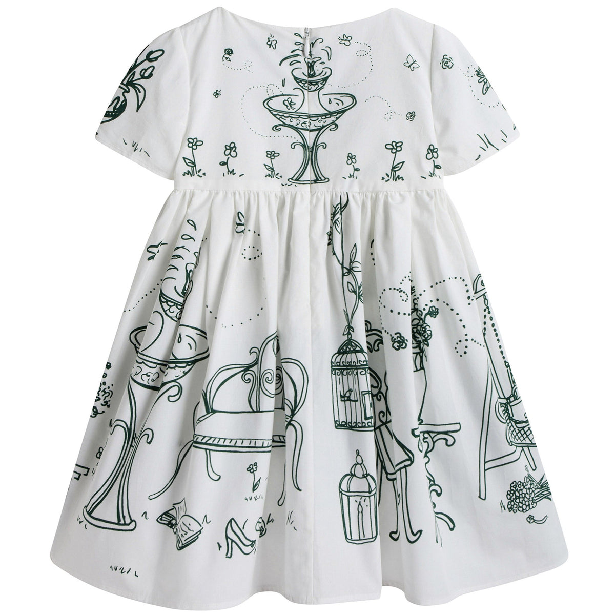 Baby Girls White Botanical Garden Printed Trims Dress