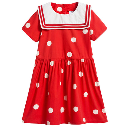 Girls Red Dot Woven Sailor Organic Cotton Dress